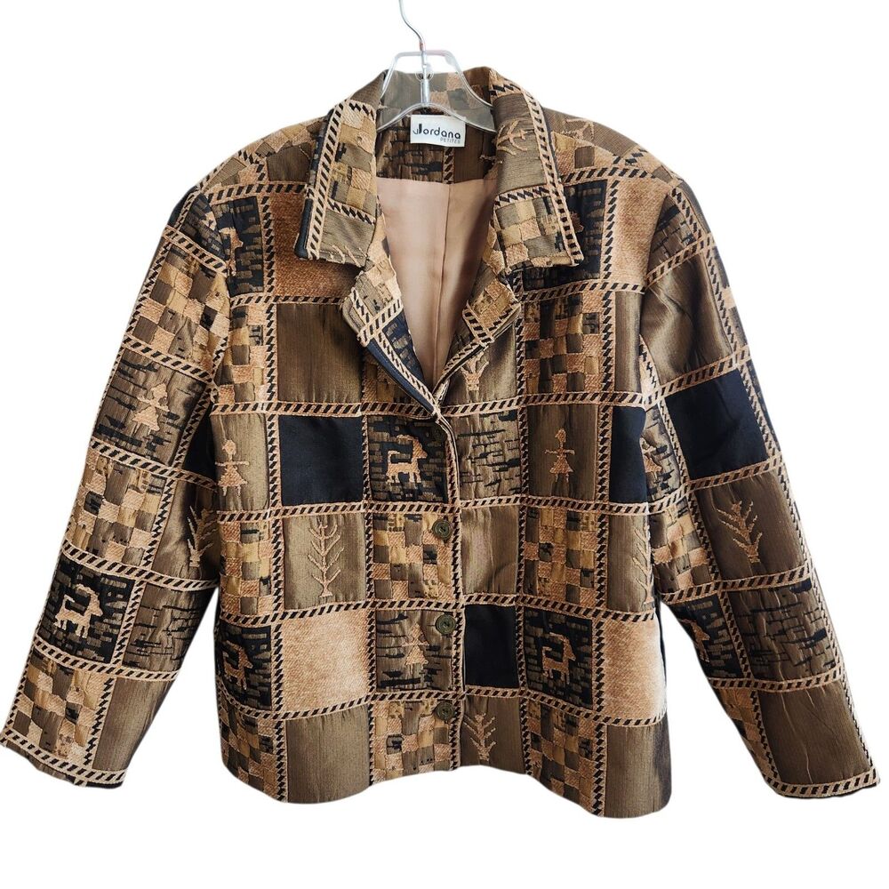 Jordana VTG 90s Tapestry Patchwork Jacket Blazer 14 P Whimsigoth Artsy Poet Boho